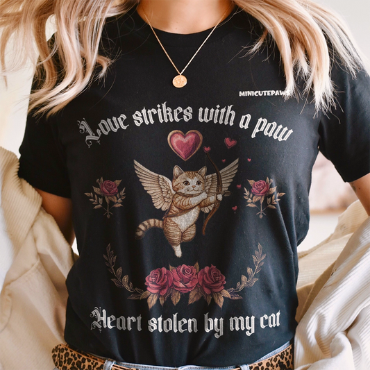 Cupid Cat T-shirt - Your Heartâs Been Stolen